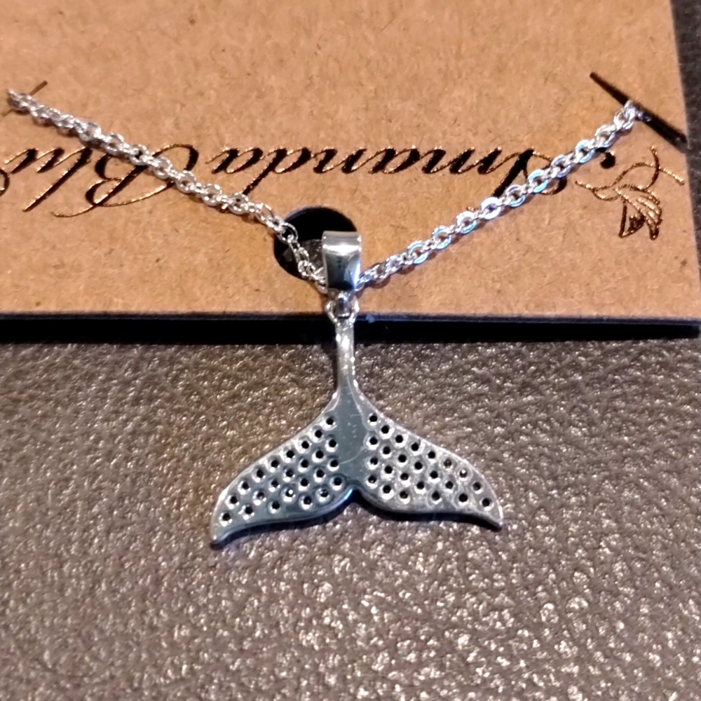 Cubic Zirconia Silver Necklace  Whale Tail Necklace Amanda Blu NWT - Picture 3 of 9